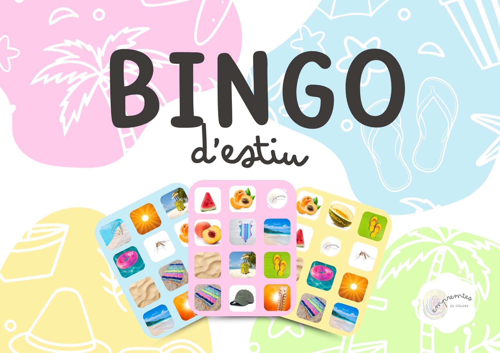 BINGO D'ESTIU amb targetes de vocabulari - lletra de pal i lligada