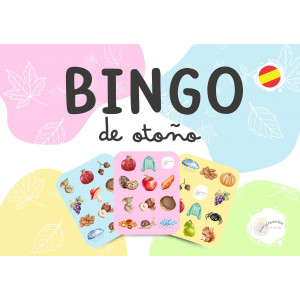BINGO DE OTOÑO: con tarjetas de vocabulario en letra mayúscula y ligada