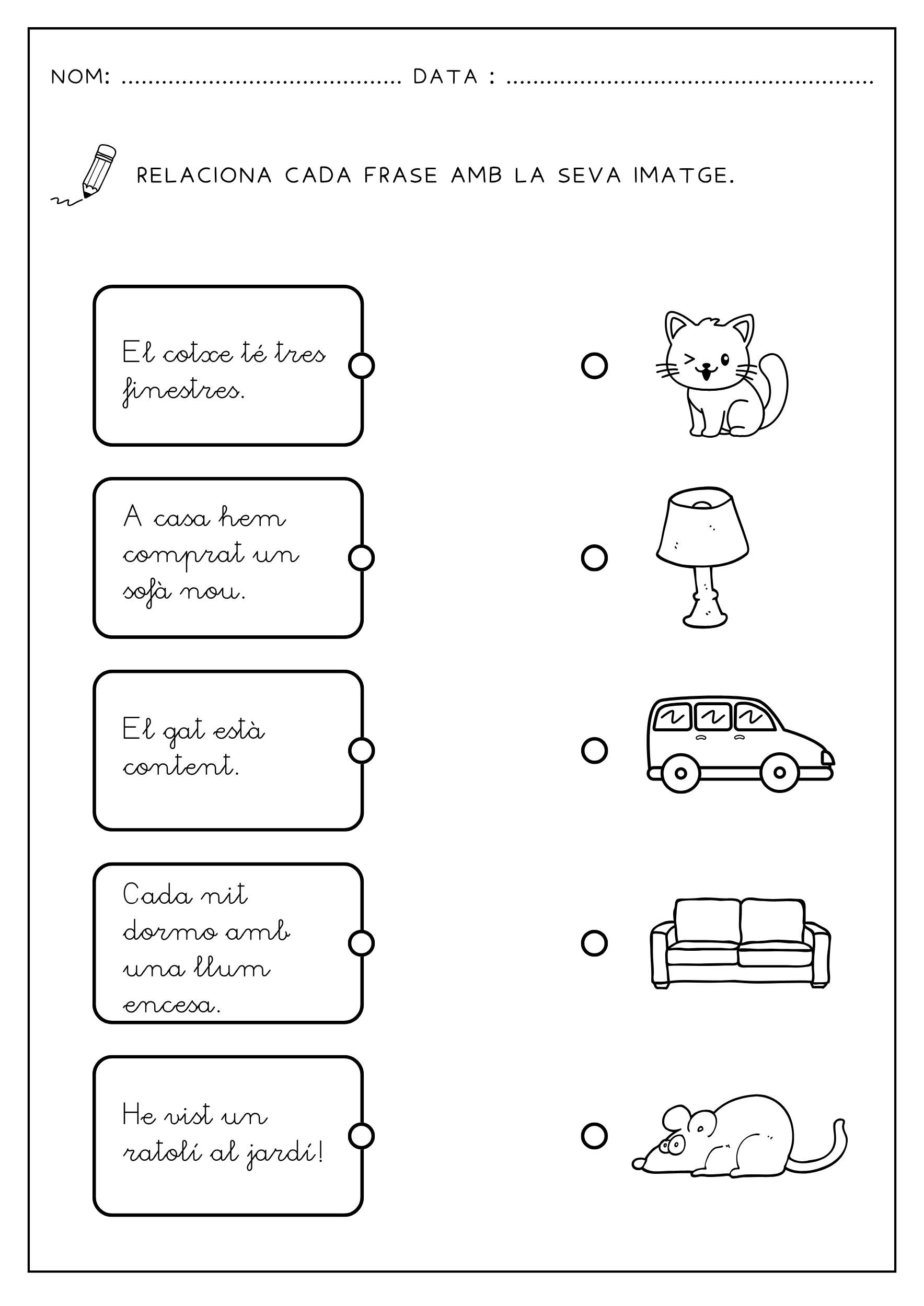 10 FITXES COMPRENSIÓ LECTORA FRASE SIMPLE.