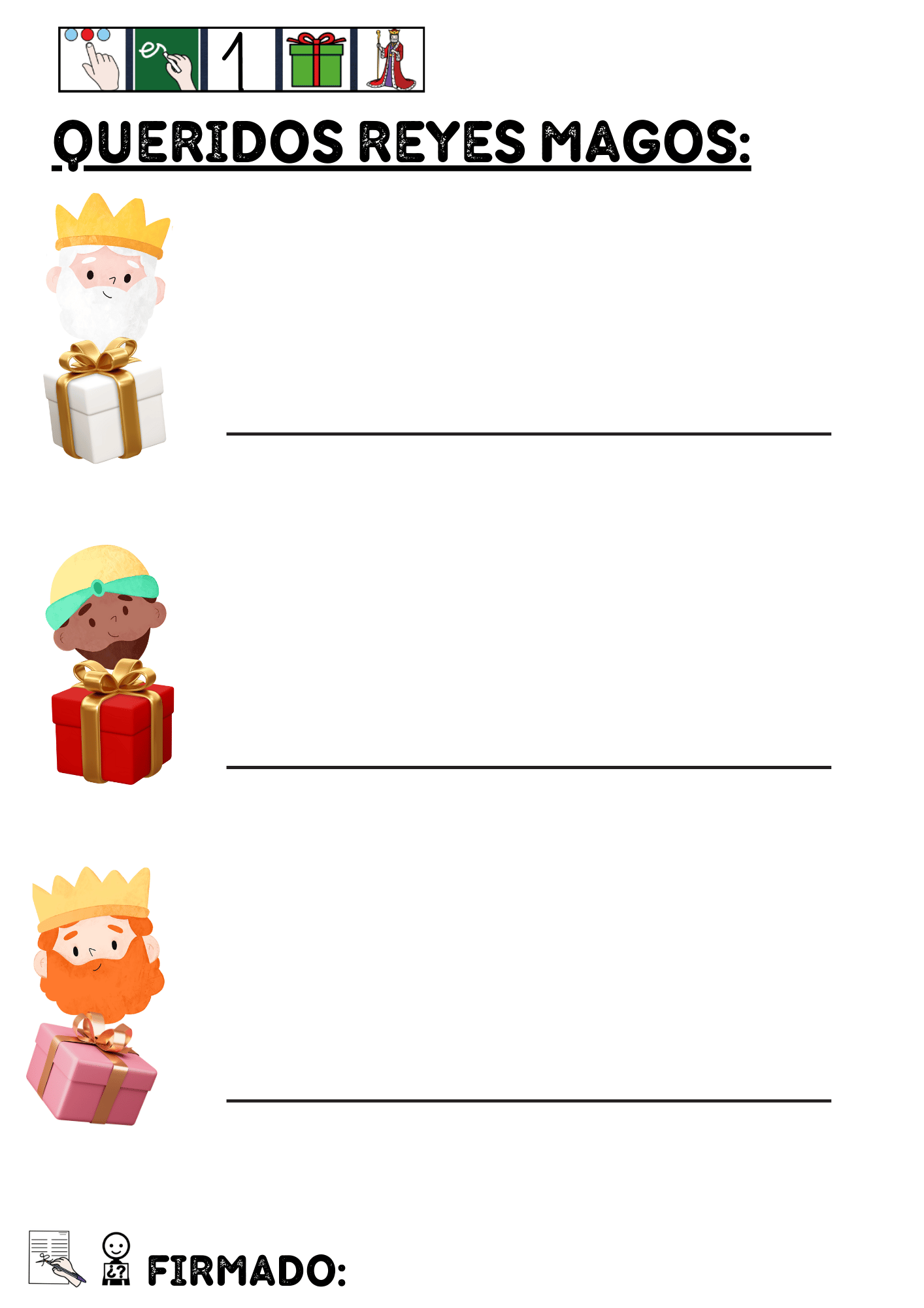 Modelo de carta para los Reyes Magos 1 regalo por Rey