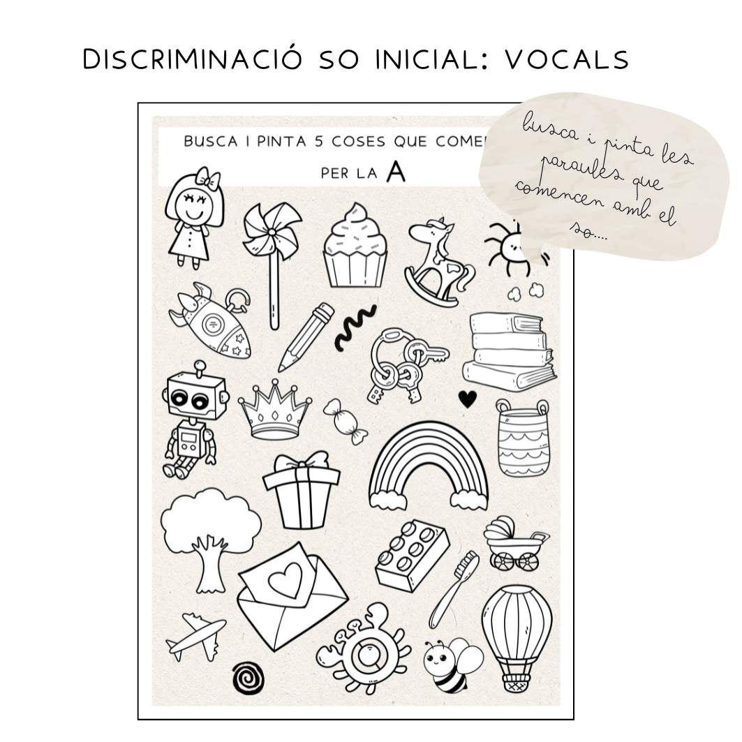 BUSCA I PINTA OBJECTES QUE COMENCIN PER......( VOCALS)
