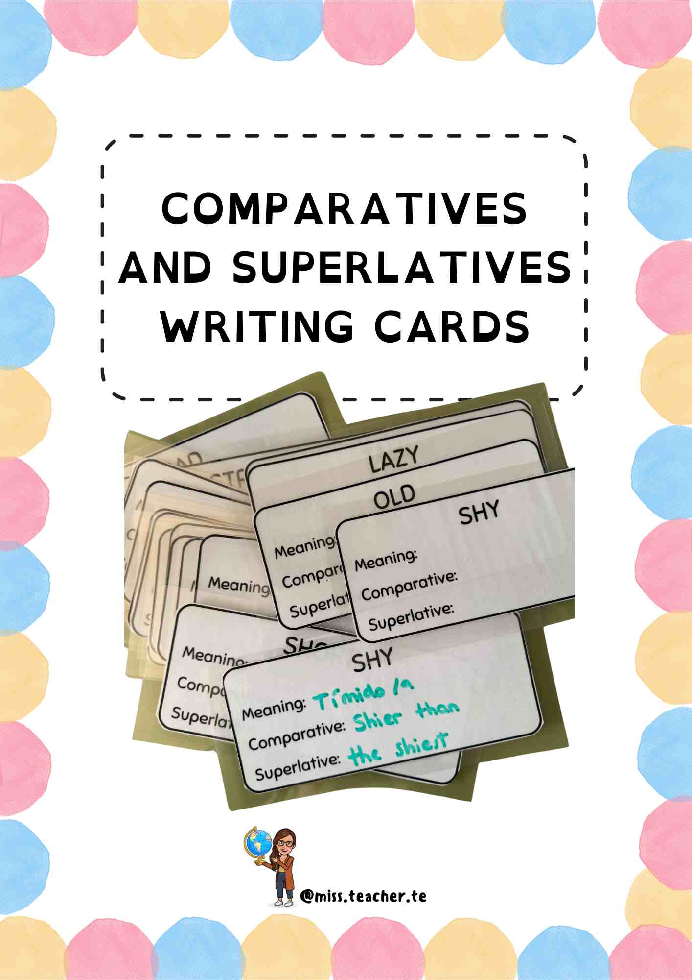 Comparatives and superlatives writing cards