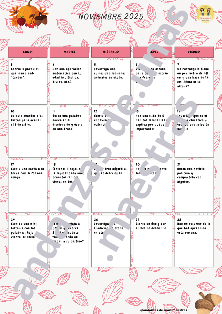 Calendario noviembre