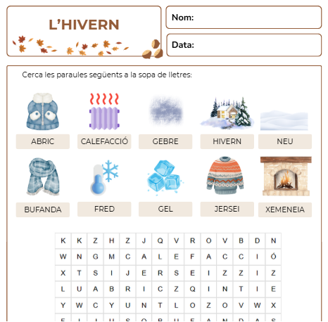 Sopa de lletres - L'hivern