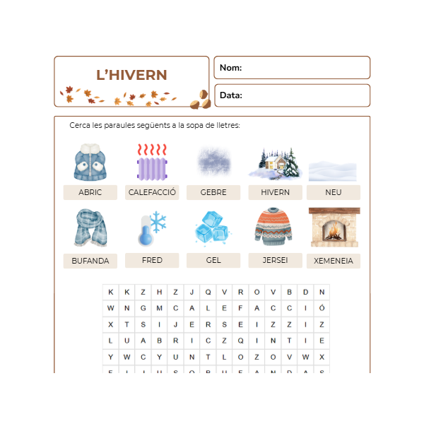 Sopa de lletres - L'hivern