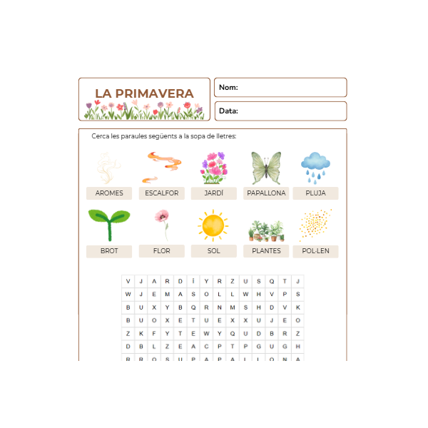 Sopa de lletres - La primavera