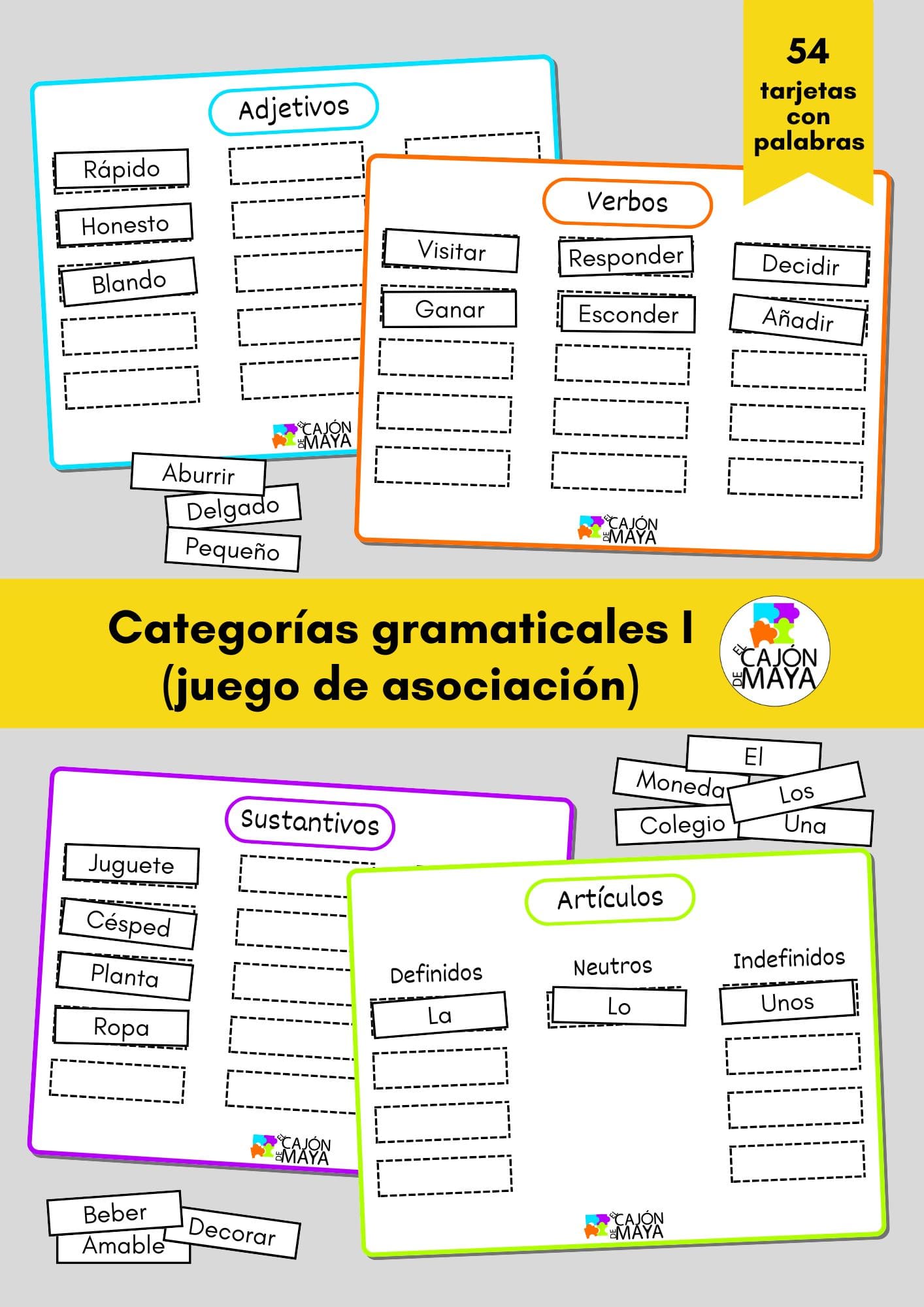 Categorías gramaticales I (juego de asociación)