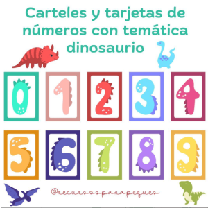 Tarjetas y carteles de números con temática dinosaurios