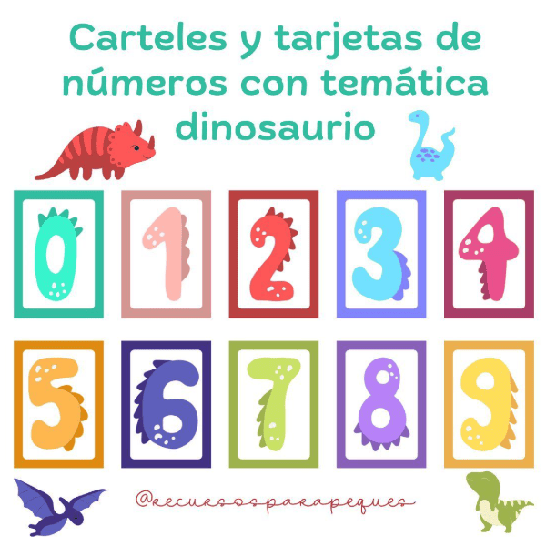 Tarjetas y carteles de números con temática dinosaurios