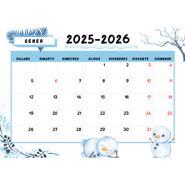 CALENDARI MES AULA