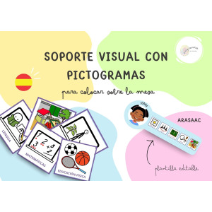 SOPORTE VISUAL CON PICTOGRAMAS; para colocar sobre la mesa (ARASAAC)