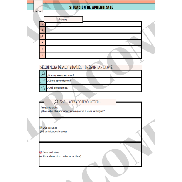 Plantilla para diseñar Situaciones de Aprendizaje