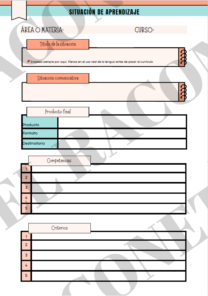 Plantilla para diseñar Situaciones de Aprendizaje