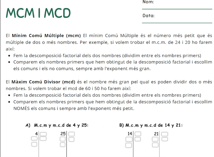 Mínim comú múltiple i Máxim comú divisor