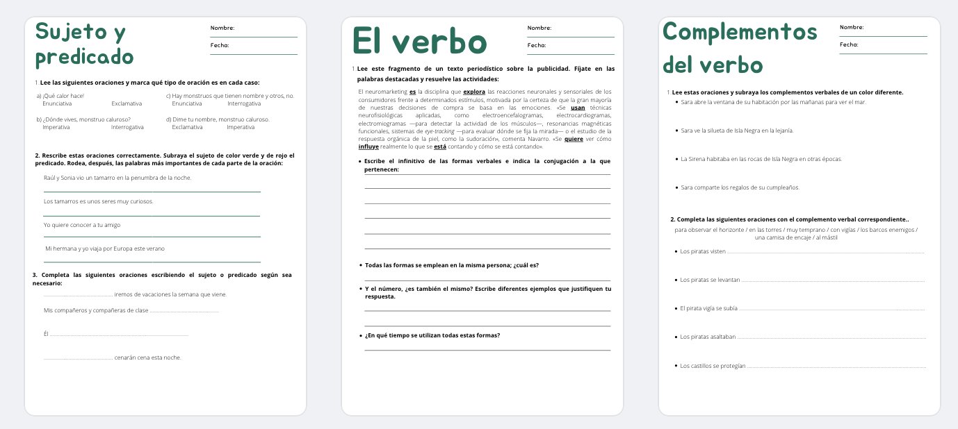 Fichas gramática Ciclo Medio