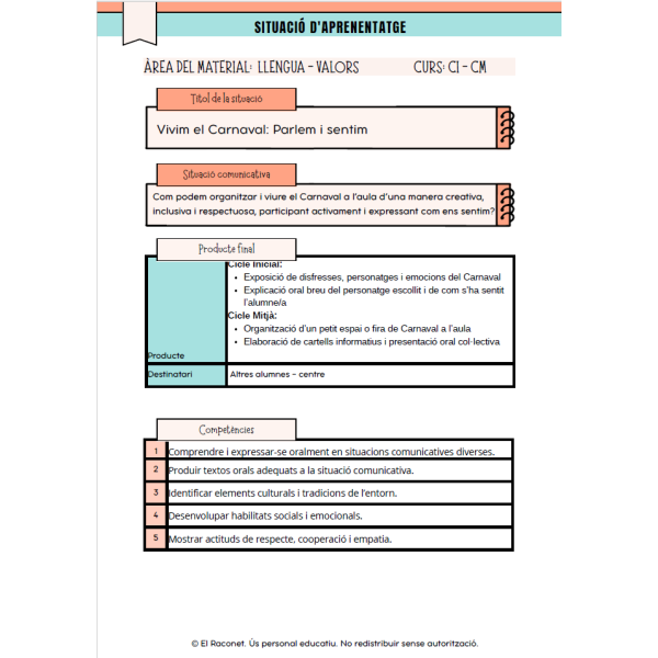 PACK CARNAVAL – Situació d’Aprenentatge + Material imprimible