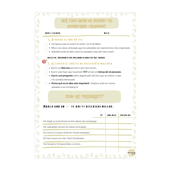 AUTOAVALUACIÓ RESUM I SUBRATLLAT