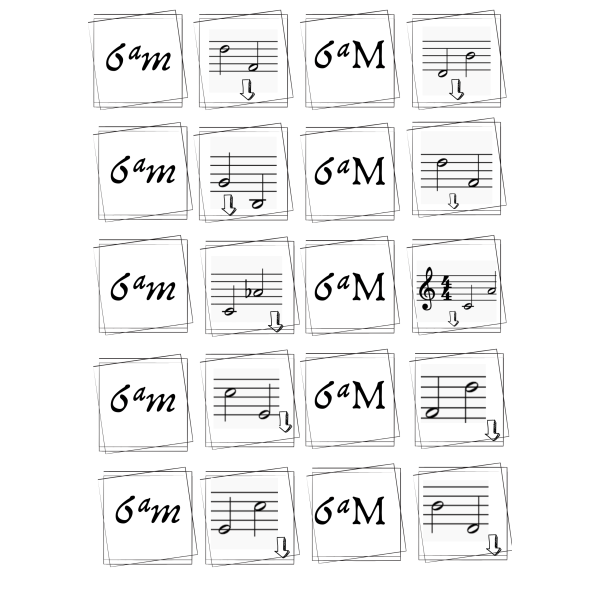 Juego memorión en intervalos musicales. Cartas. Ejemplos.
