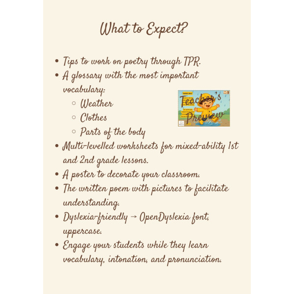 FREE Rainy Day Poem TPR | Weather & Clothes Differentiated Worksheets