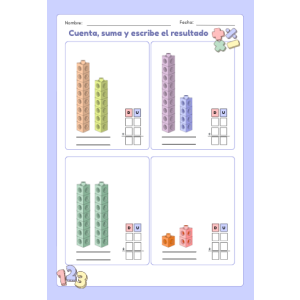 Sumo con bloques: cuento, represento y escribo el resultado (CAT & CAST)