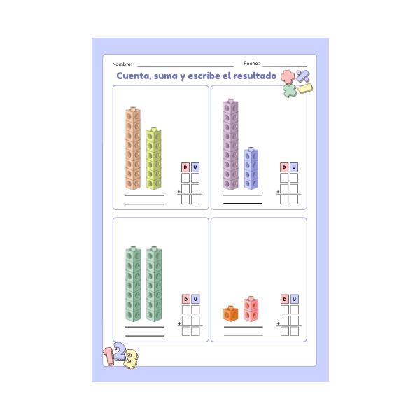 Sumo con bloques: cuento, represento y escribo el resultado (CAT & CAST)