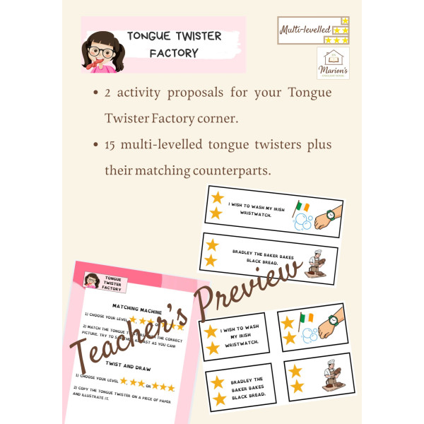 FREE SAMPLE Tongue Twisters Activities: Pronunciation, Reading & Writing Centers