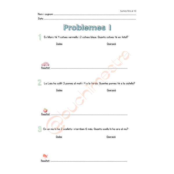 Problemes escrits  sumes fins al 10