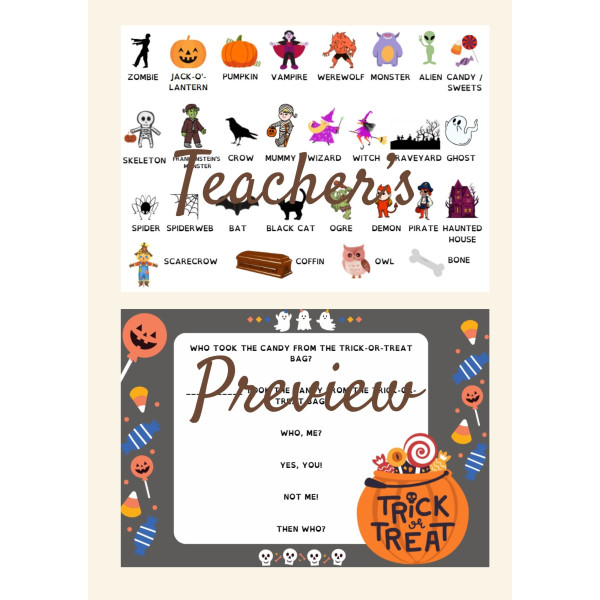 Halloween Call and Response Chant: Role-Play Character Cards & Vocabulary Pack
